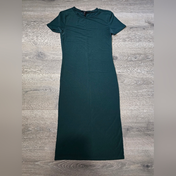 Forever 21 Women Dress Medium Green Polyester Short Sleeve Straight Pencil Midi - Picture 2 of 6